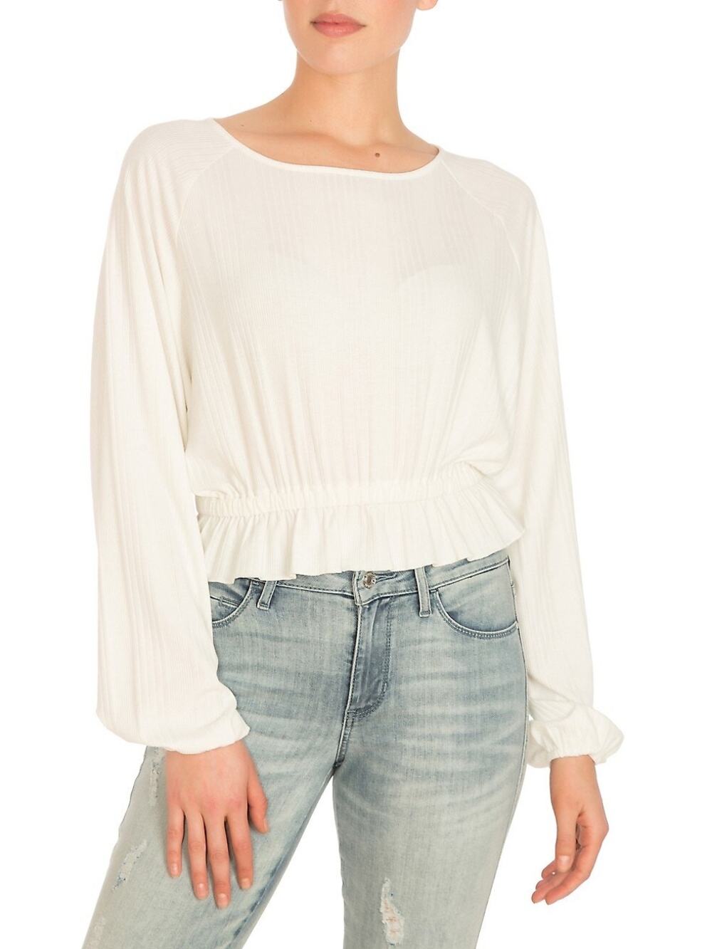Banana Republic Creamy White Peplum Long Sleeve Blouse Minimalist Small
